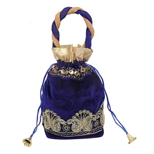 Kuber Industries Velvet 1 Pieces Women Potli Bag (Blue) -CTKTC5913,Standard