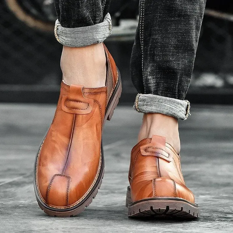 Leather Flats Oxford Brown Men's Casual Shoes #XS8298
