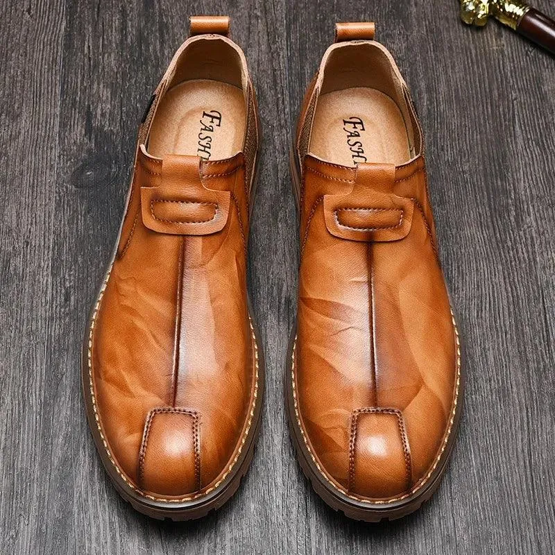Leather Flats Oxford Brown Men's Casual Shoes #XS8298