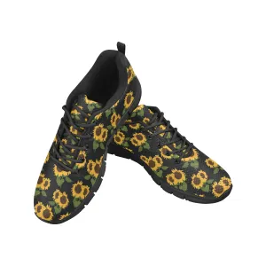 Sunflower Women Sneakers, Black Yellow Floral, Custom Floral Cute Women's Breathable Colorful Vegan Mesh Canvas Athletic Sports Shoes