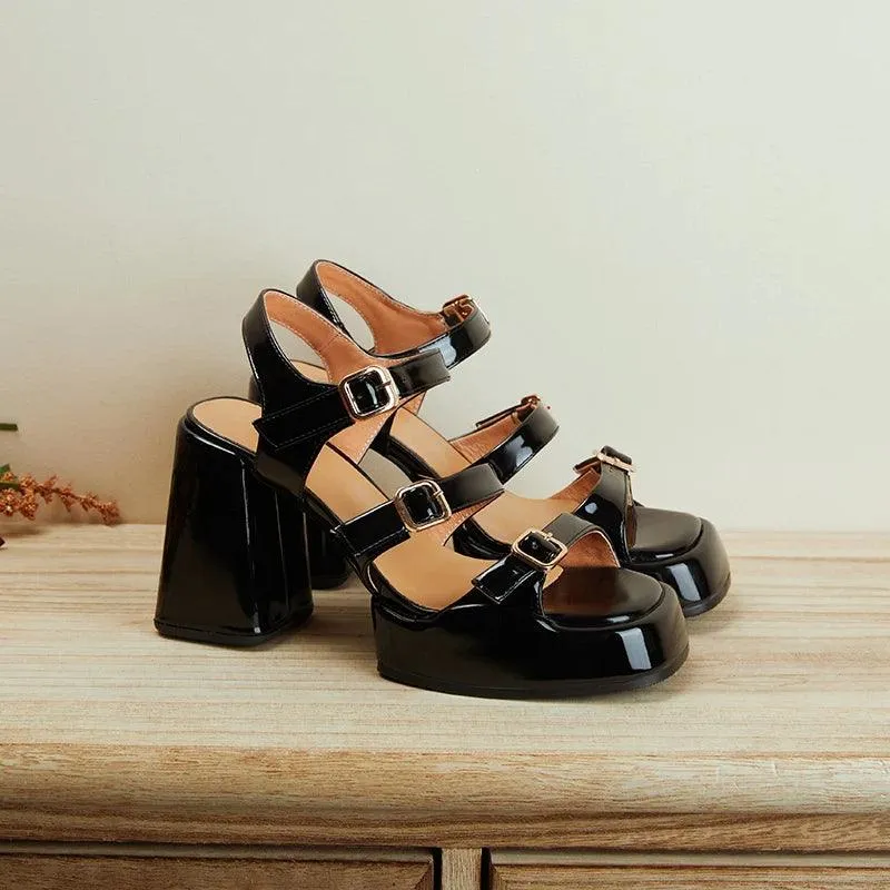 TSS90 Women's Casual Shoes - Leather Chunky High Heels Sandals