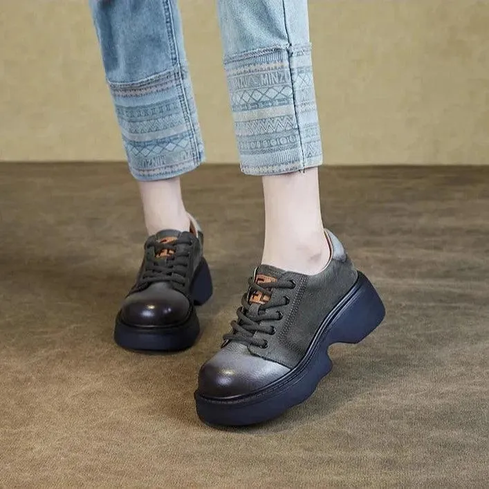 Women's Casual Shoes - Genuine Leather with Thick Bottom - TSS147